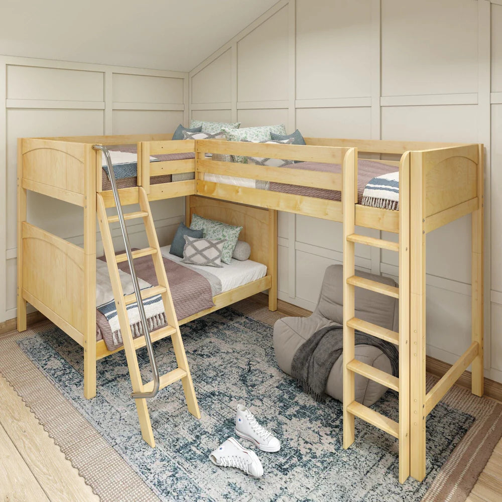 Full + Twin High Corner Loft Bunk with Straight Ladder and Angled Ladder