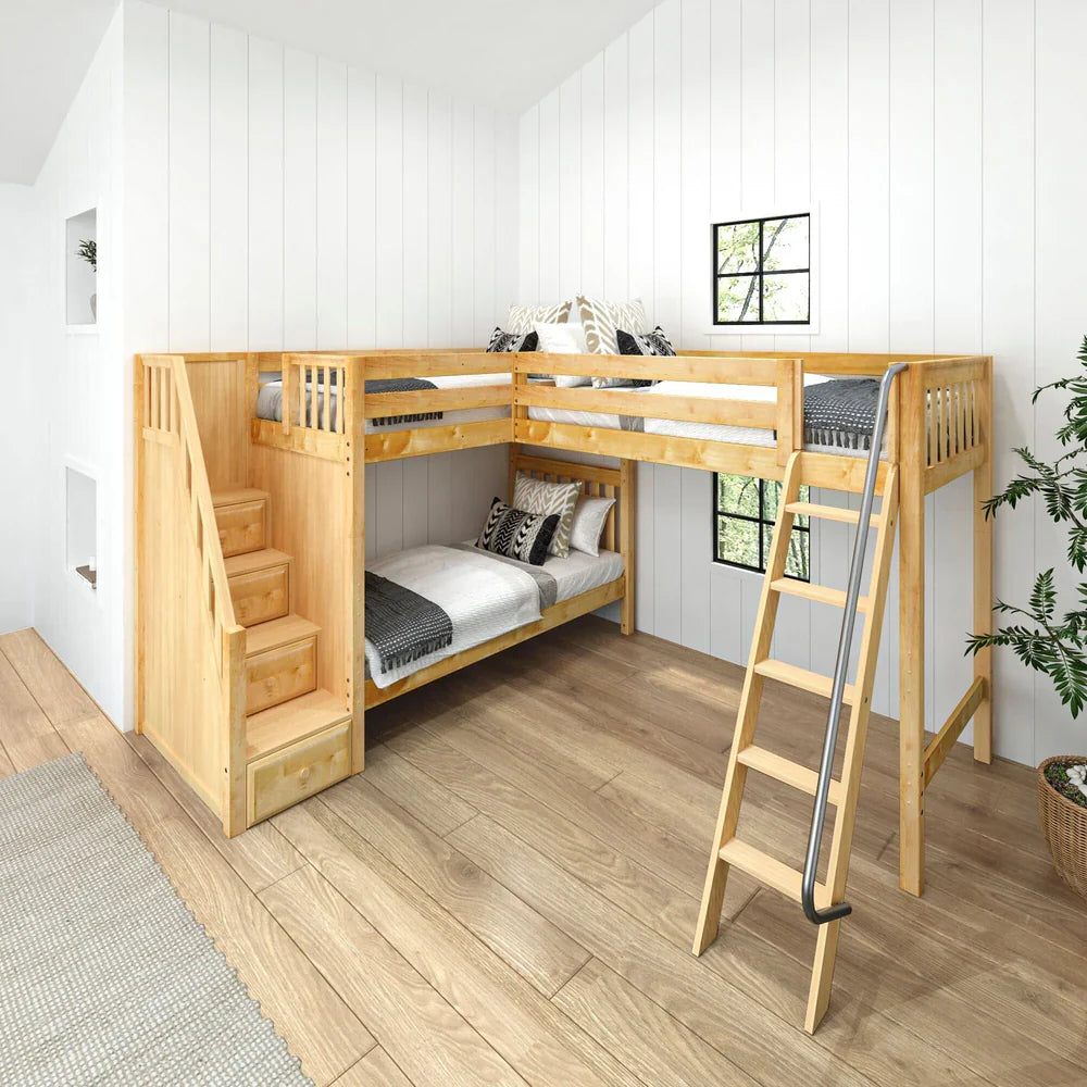 Triple Loft Bunk Bed with Stairs