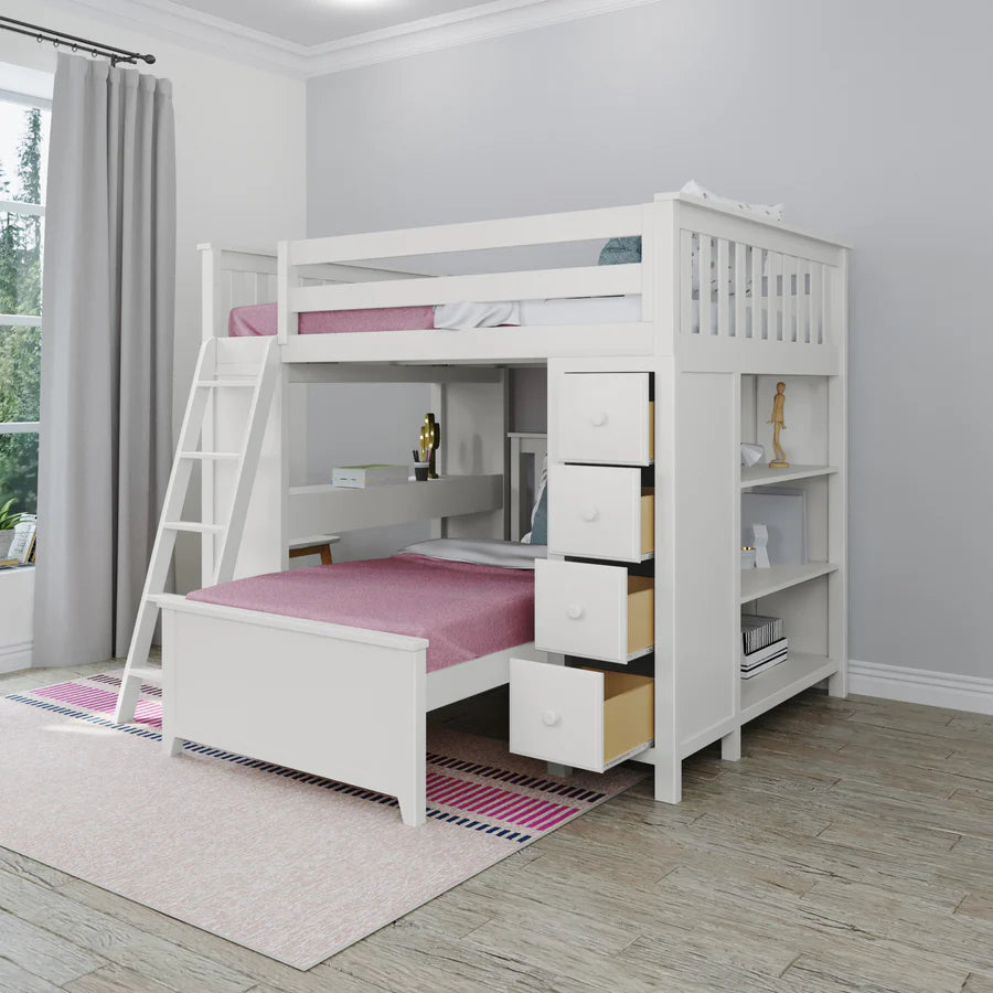 Full Over Twin L-Shaped Bunk With Desk + Storage