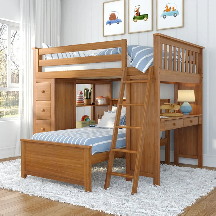 Full/Twin L-Shaped Bunk With Desk + Storage