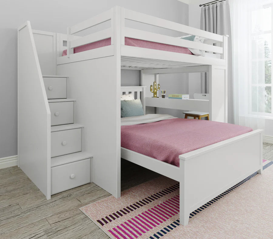 Full Over Full L-Shaped Bunk With Staircase + Desk