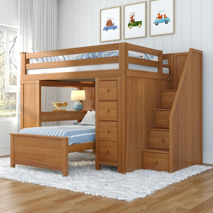 Full/Twin L-Shaped Bunk With Staircase + Desk + Storage
