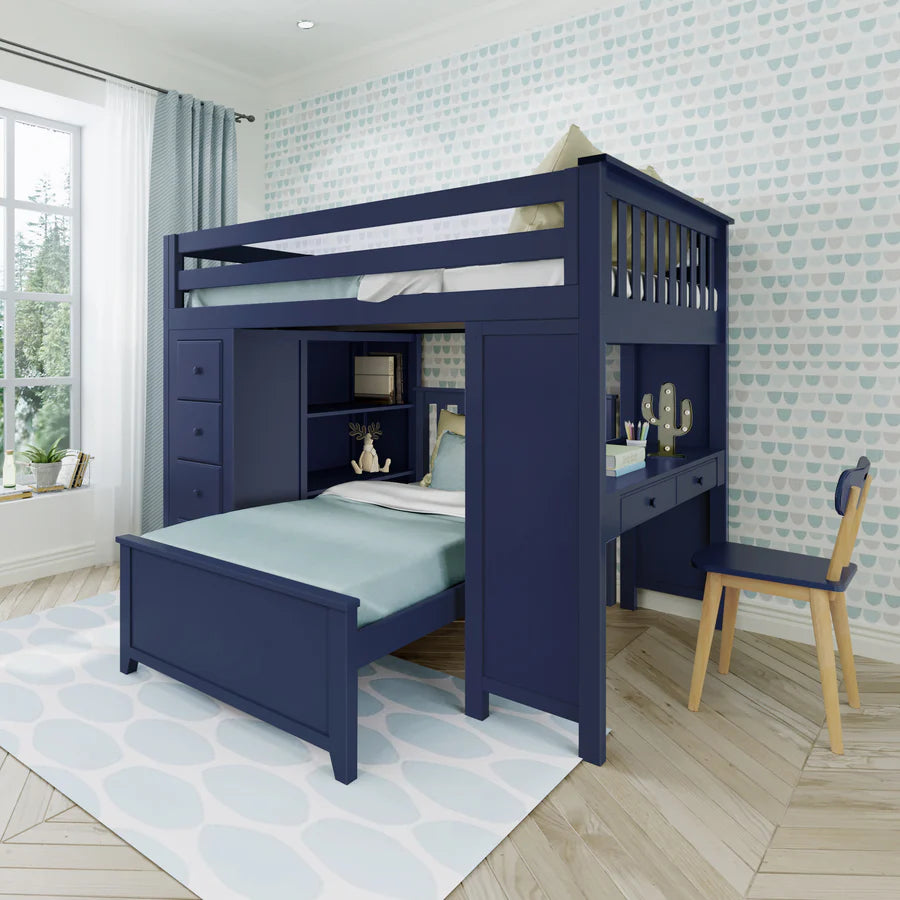 Full Over Twin L-Shaped Bunk With Staircase + Desk + Storage