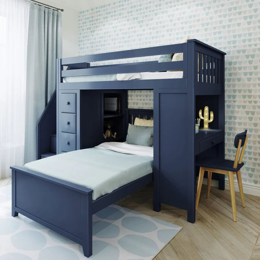 Chester 4 Staircase Loft Bed Desk + Dresser + Twin Bed