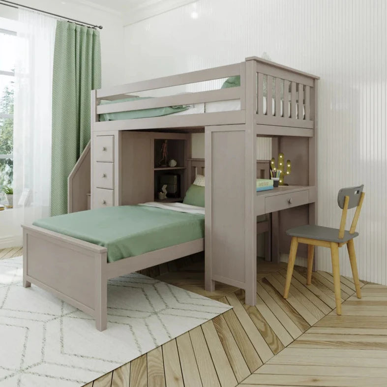 Chester 4 Staircase Loft Bed Desk + Dresser + Twin Bed