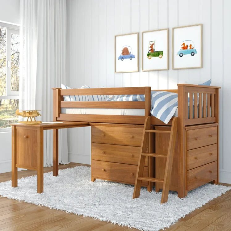 Windsor Twin-Size Storage Loft Bed with Two Dressers and Desk