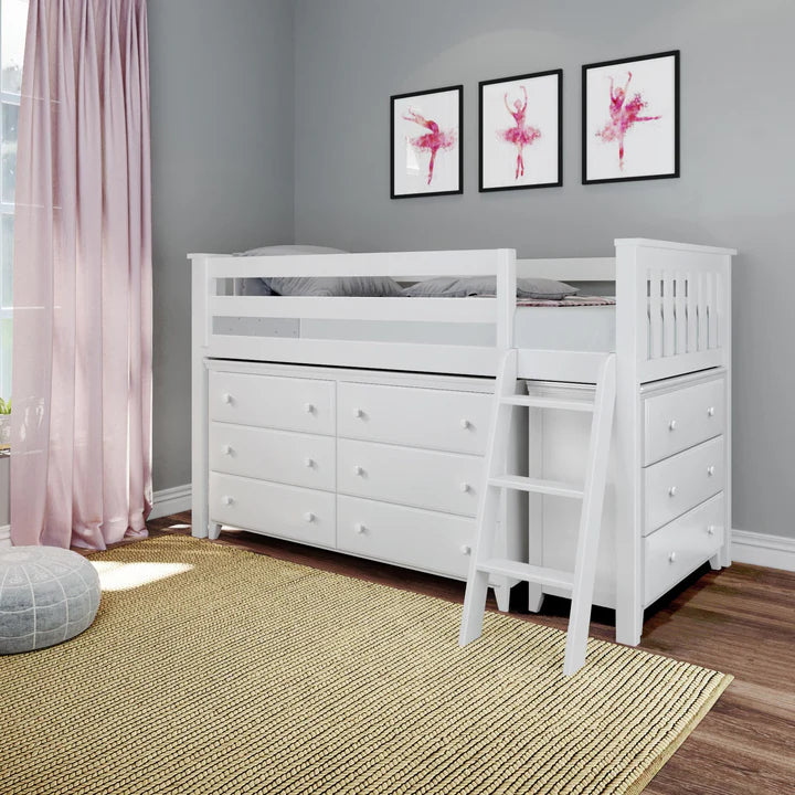 Windsor 1 Twin-Size Storage Loft Bed with Two Dressers