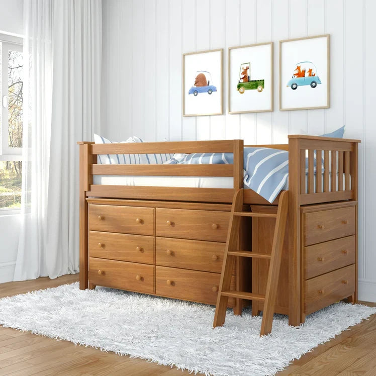 Windsor Twin-Size Storage Loft Bed with Two Dressers