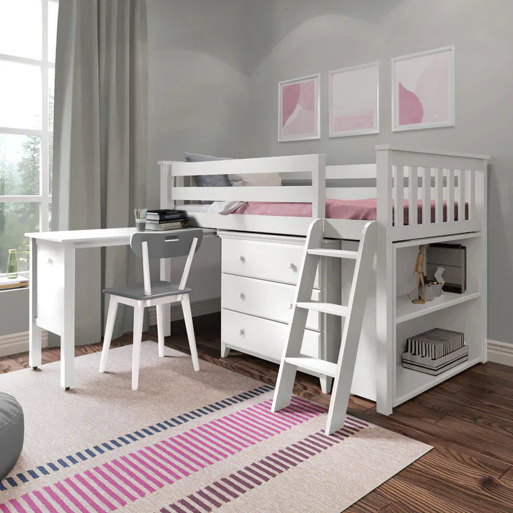 Windsor 2 Twin-Size Storage Loft Bed with Dresser, Bookcase and Desk