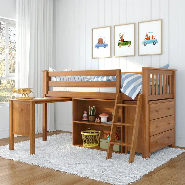 Windsor Twin-Size Storage Loft Bed with Dresser, Bookcase and Desk