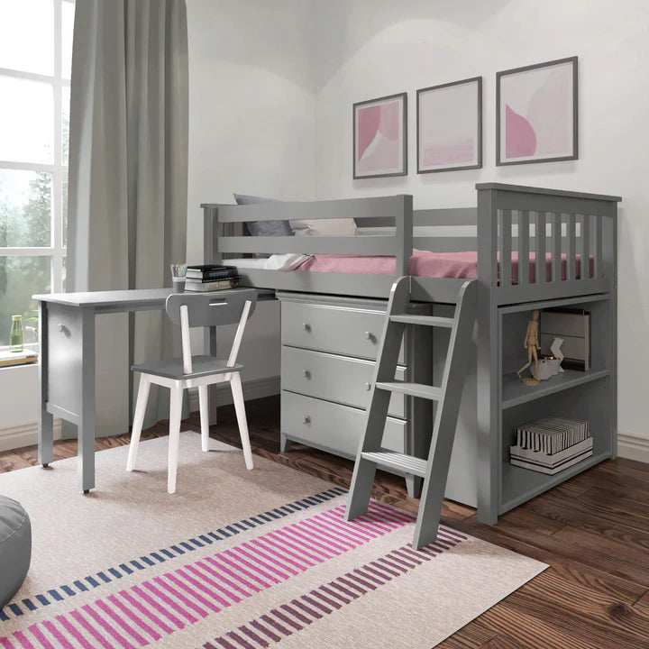 Windsor 2 Twin-Size Storage Loft Bed with Dresser, Bookcase and Desk
