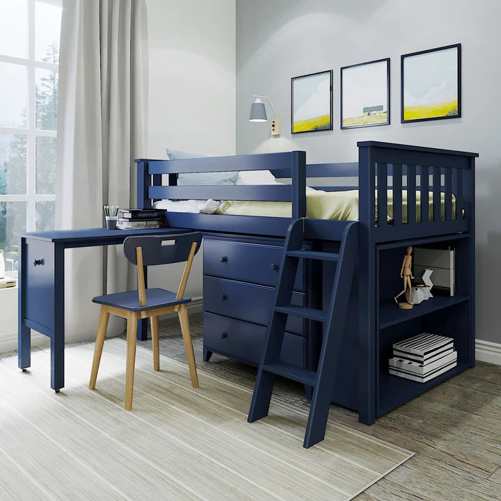 Windsor 2 Twin-Size Storage Loft Bed with Dresser, Bookcase and Desk