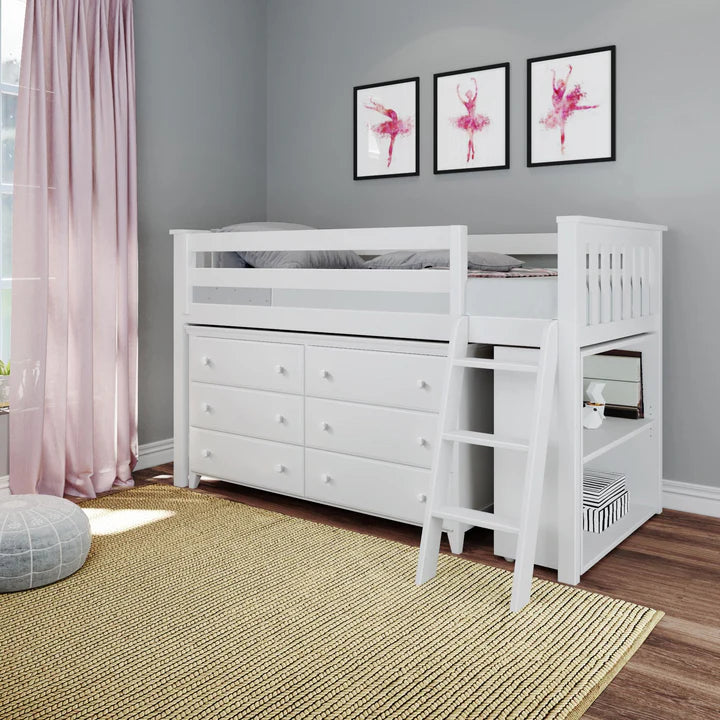 Windsor Twin-Size Storage Loft Bed with Dresser and Bookcase