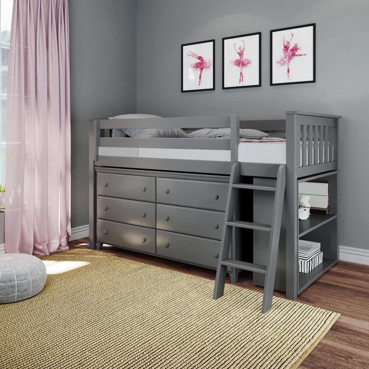 Windsor Twin-Size Storage Loft Bed with Dresser and Bookcase
