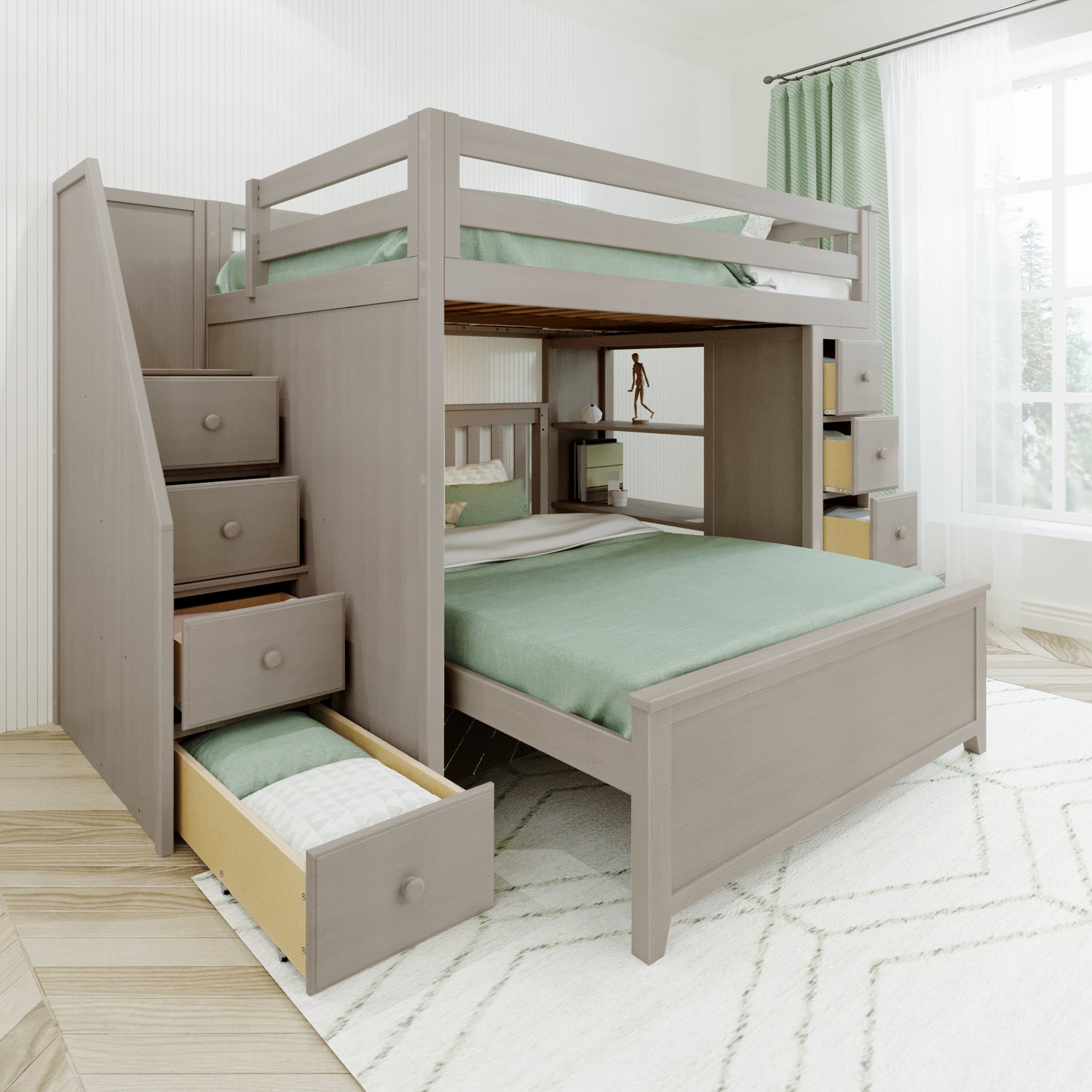 Full Over Full L-Shaped Bunk With Staircase + Storage