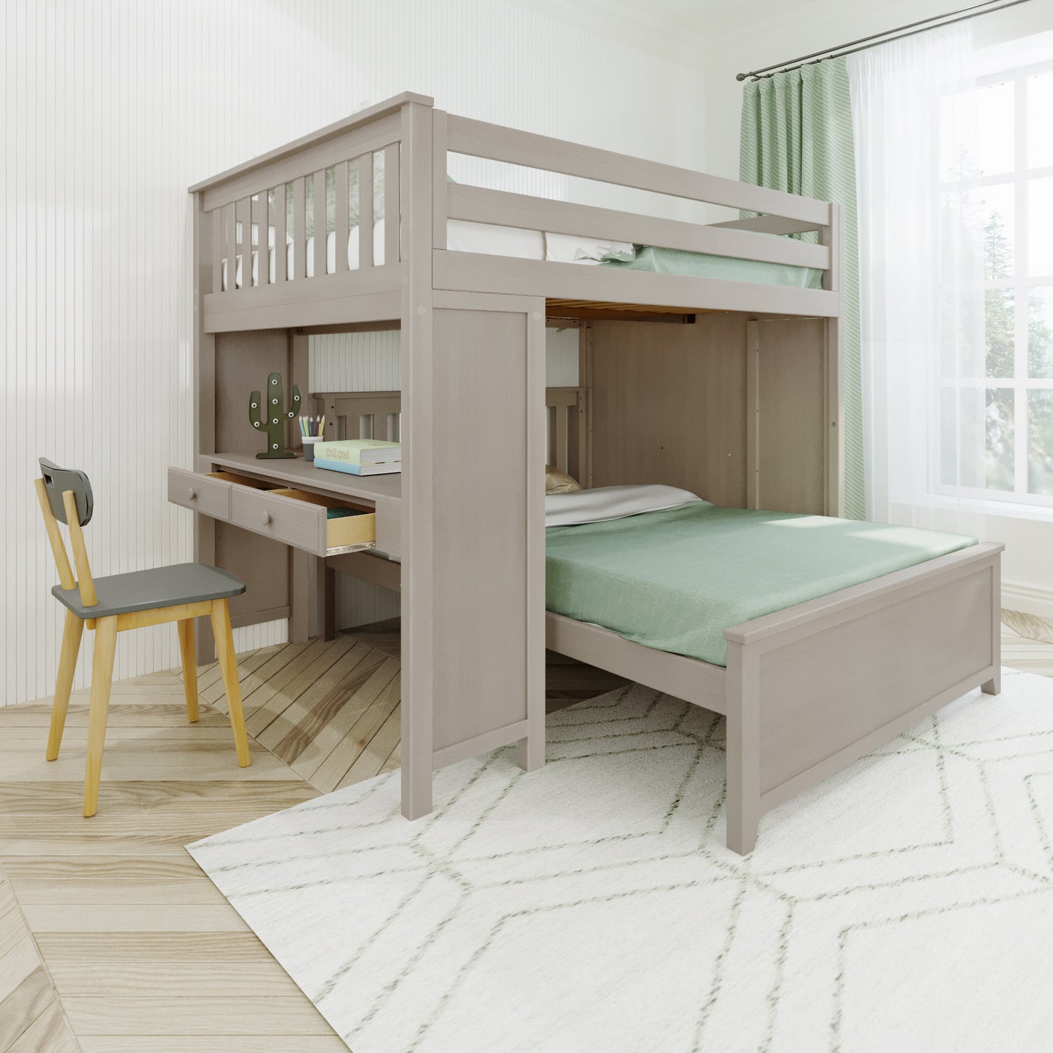 Full Over Full L-Shaped Bunk With Staircase + Desk