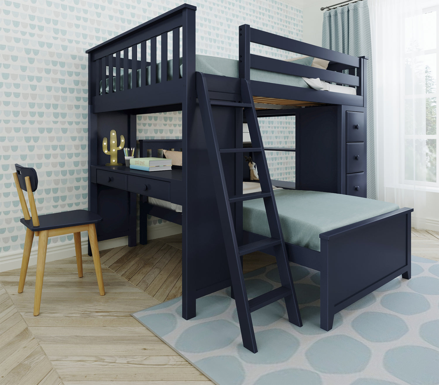 Full Over Twin L-Shaped Bunk With Desk + Storage
