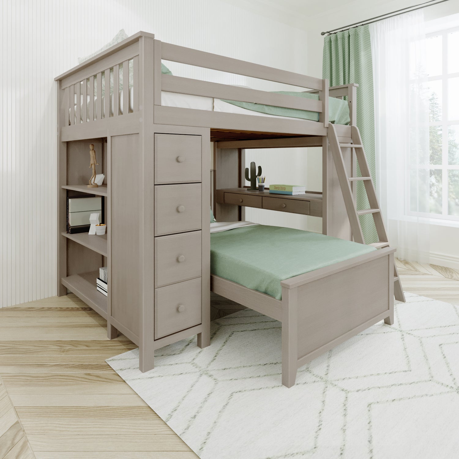 Full Over Twin L-Shaped Bunk With Desk + Storage