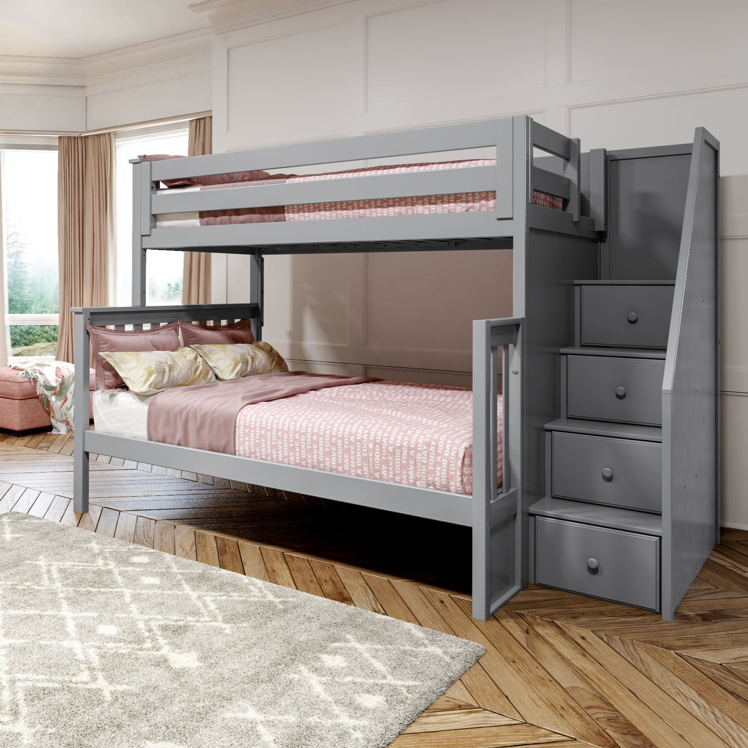 Twin over Full Bunk Bed with Staircase