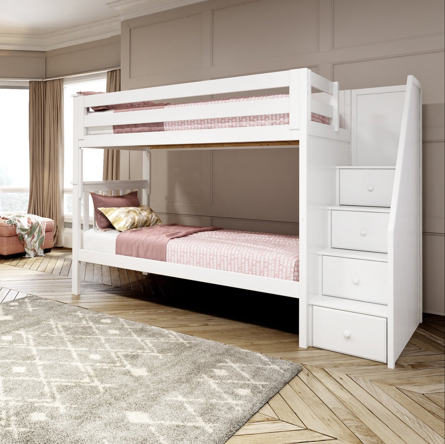 Twin Bunk Bed with Staircase