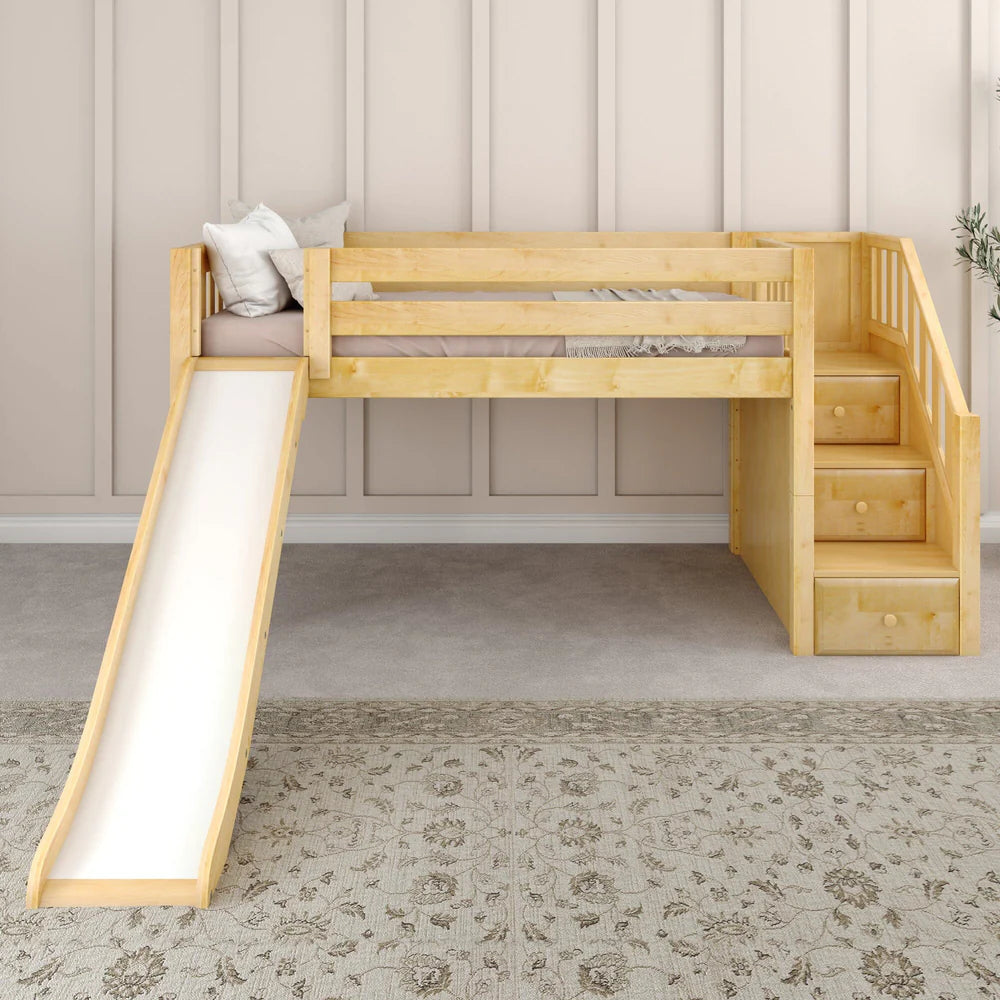 Low or Mid Loft Bed with Slide and Stairs