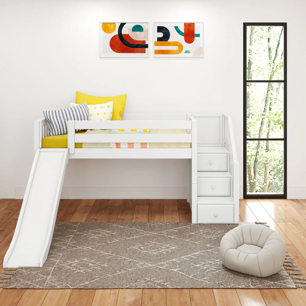 Low or Mid Loft Bed with Slide and Stairs