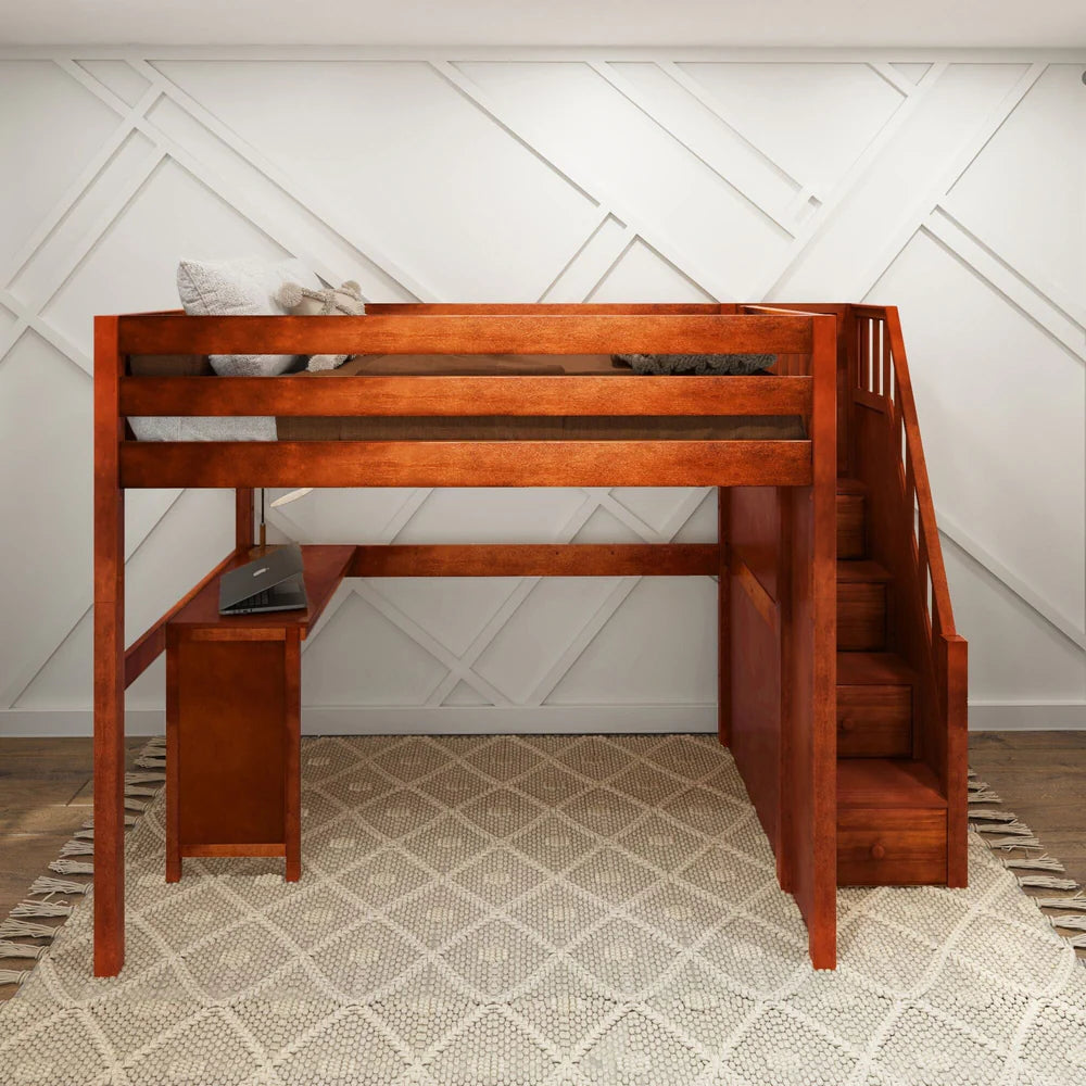 High Study Loft Bed with Corner Desk and Stairs
