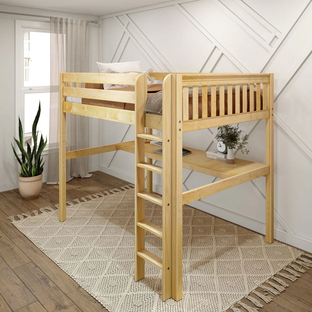 High Study Loft Bed with Long Desk