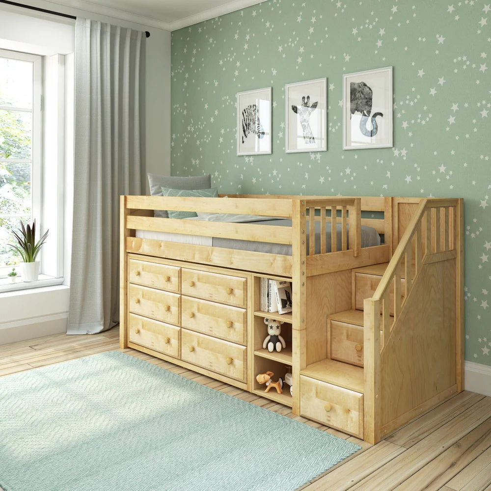 Twin Low Loft Bed with Stairs with Storage