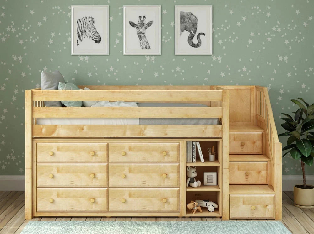 Twin Low Loft Bed with Stairs with Storage