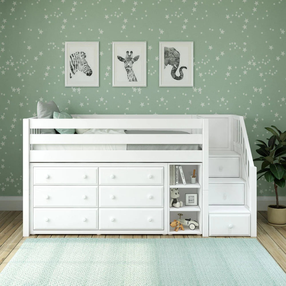 Twin Low Loft Bed with Stairs with Storage