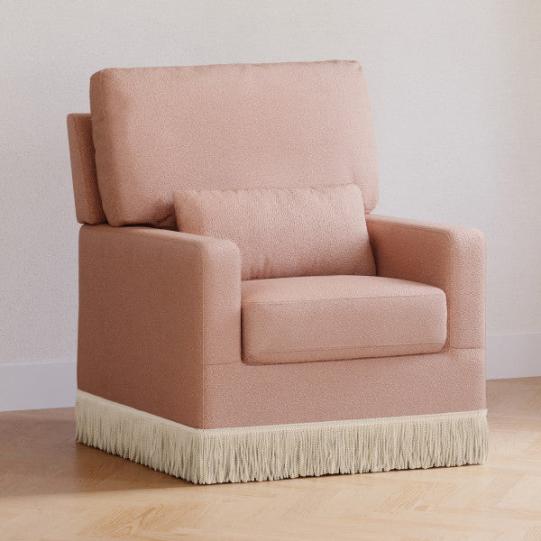 Crawford Pillowback Comfort Swivel Glider | Boucle with Tassel Fringe