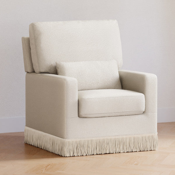 Crawford Pillowback Comfort Swivel Glider | Boucle with Tassel Fringe