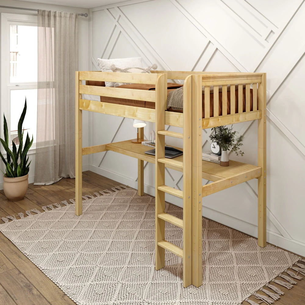 High Study Loft Bed with Long Desk