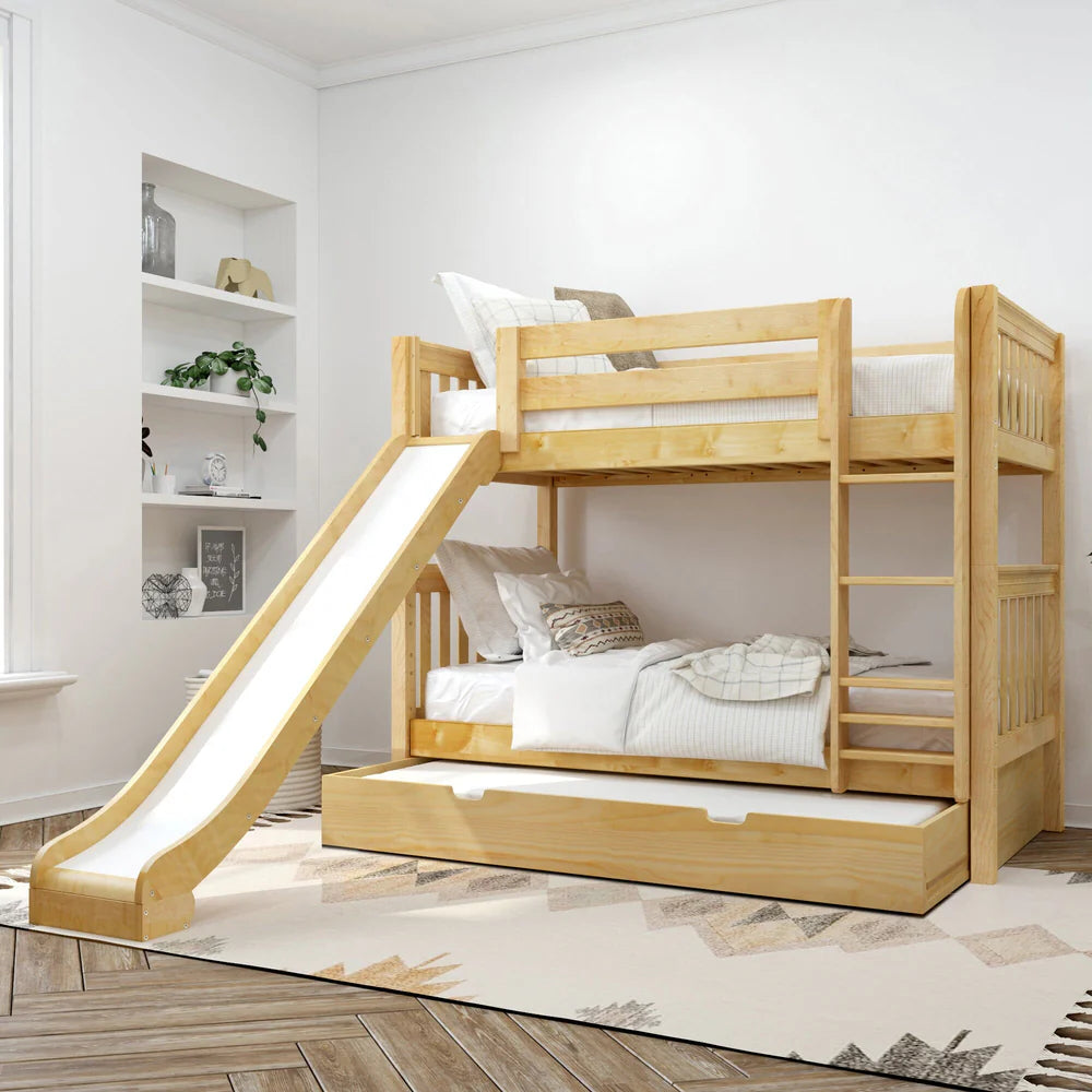 Twin Low Bunk Bed with Stairs and Slide and Trundle Bed