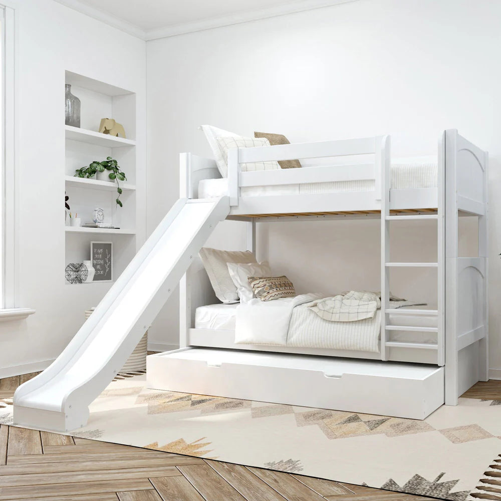 Twin Low Bunk Bed with Stairs and Slide and Trundle Bed
