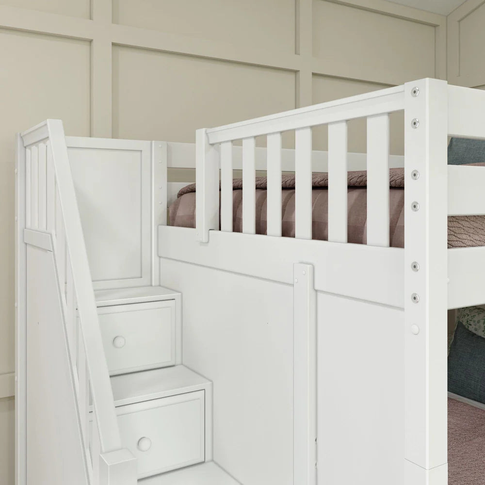 Full + Twin Medium Corner Bunk with Angled Ladder and Stairs on Left