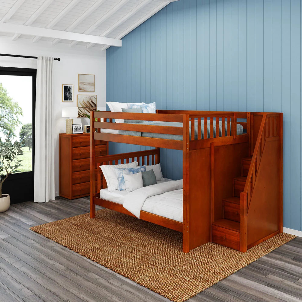 Classic Queen Bunk Bed with Stairs