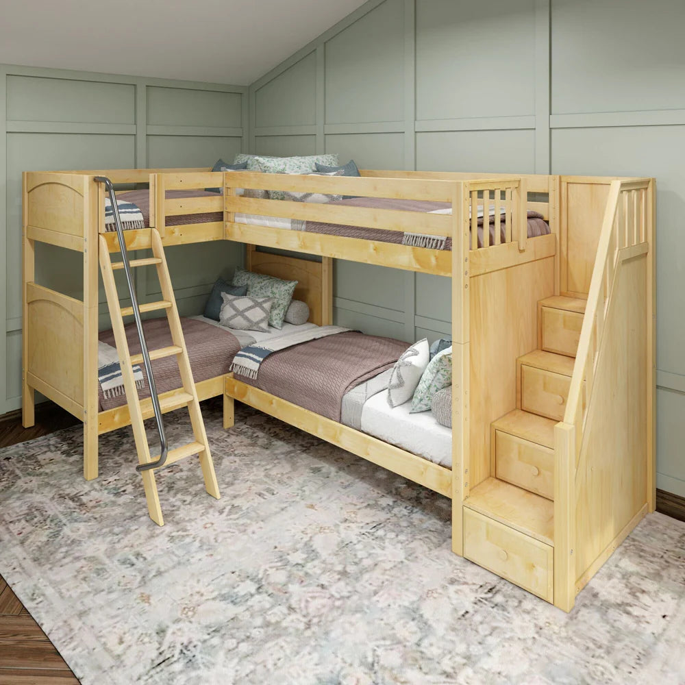 Twin Corner Quad Bunk Bed with Stairs