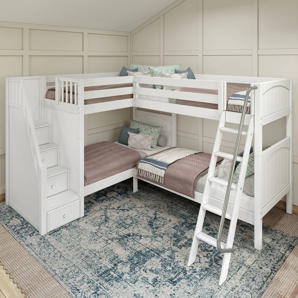 Twin Corner Quad Bunk Bed with Stairs