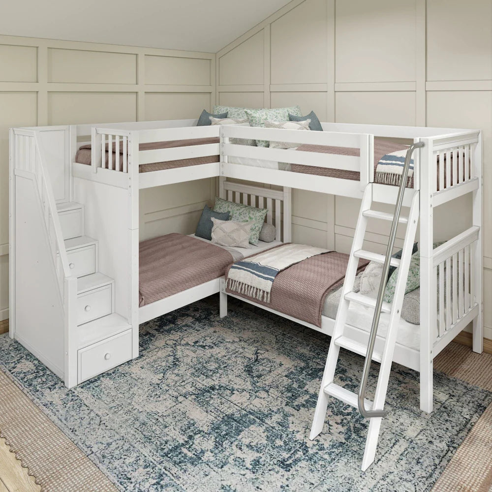 Twin XL Corner Quad Bunk Bed with Stairs