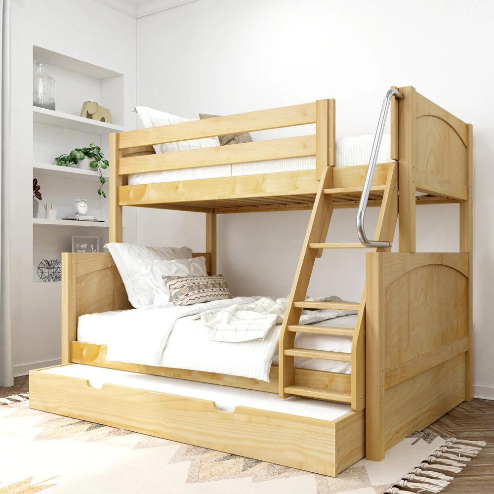 Twin over Full Medium Bunk Bed with Angled Ladder and Trundle Bed or Underbed Storage Drawer
