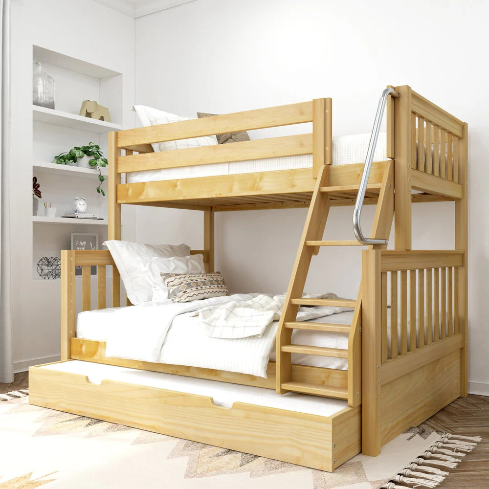 Twin over Full Medium Bunk Bed with Angled Ladder and Trundle Bed or Underbed Storage Drawer