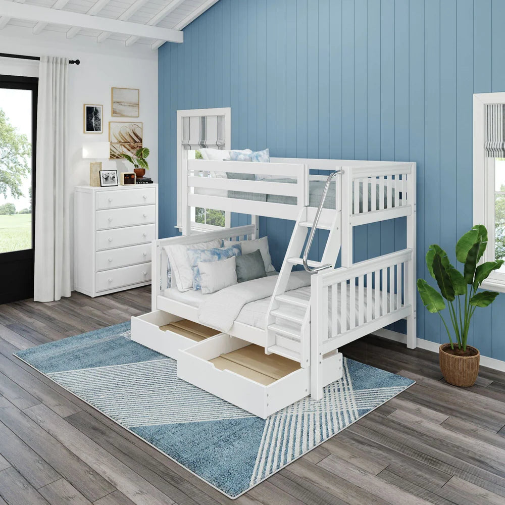 Twin over Full Medium Bunk Bed with Angled Ladder and Trundle Bed or Underbed Storage Drawer