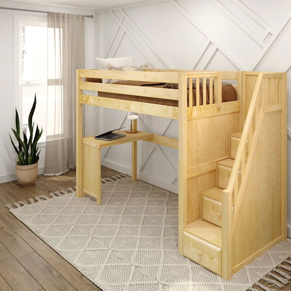 High Study Loft Bed with Corner Desk and Stairs