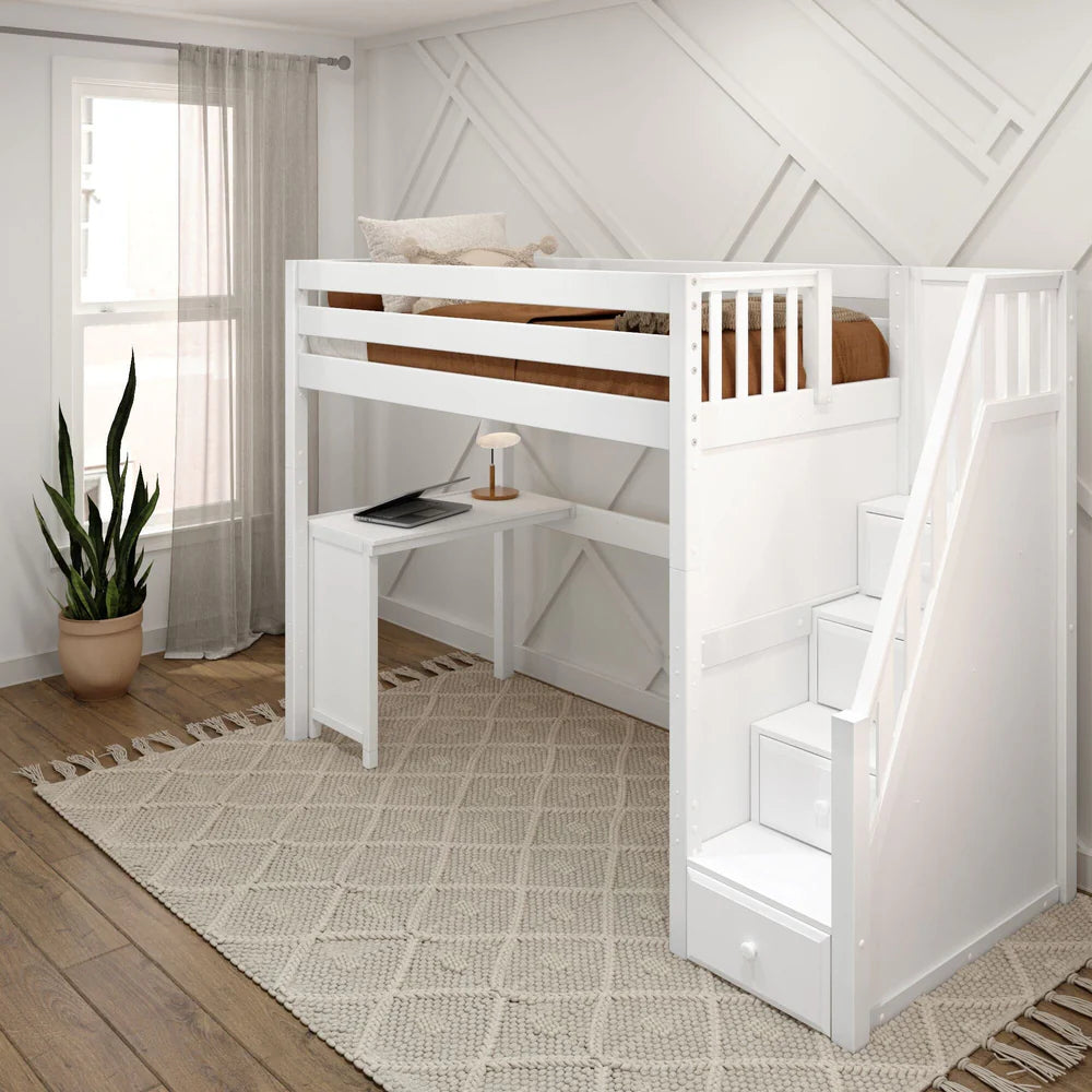 High Study Loft Bed with Corner Desk and Stairs