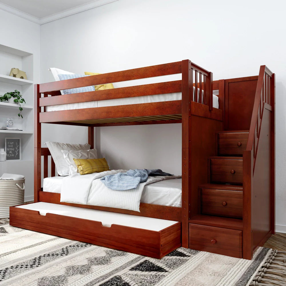 Twin Bunk Bed with Stairs and Trundle Bed or Underbed Storage Drawer