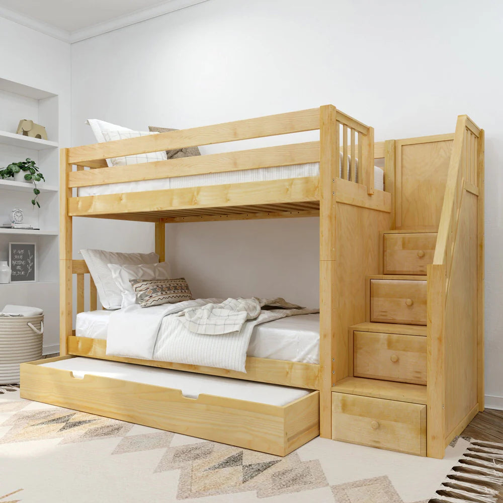 Twin Bunk Bed with Stairs and Trundle Bed or Underbed Storage Drawer
