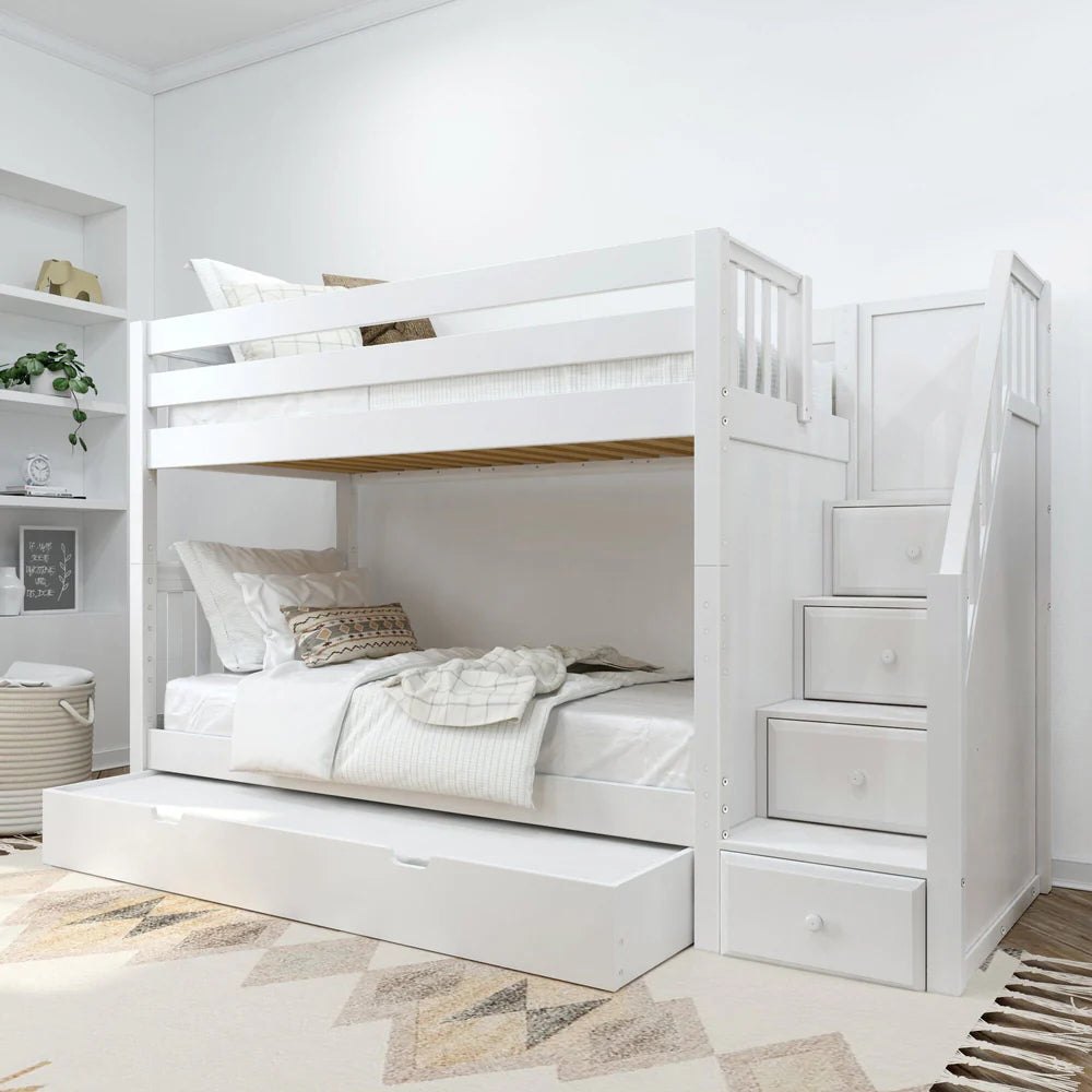 Twin Bunk Bed with Stairs and Trundle Bed or Underbed Storage Drawer
