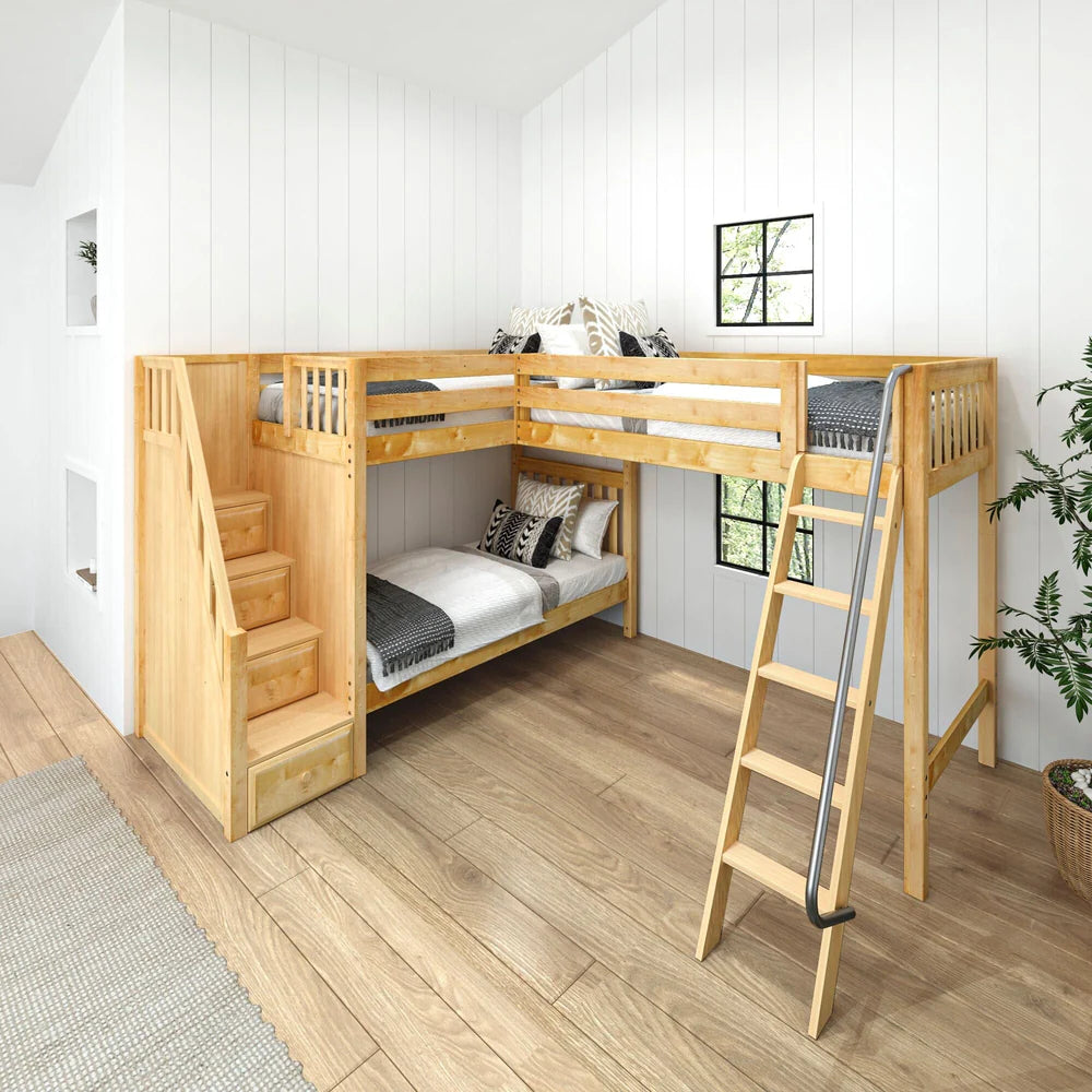 Twin Corner Triple Loft Bunk Bed with Stair